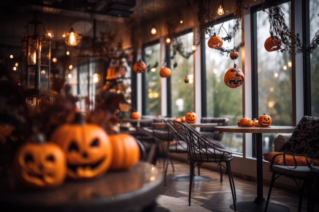 Halloween decoration in local cozy cafe interior