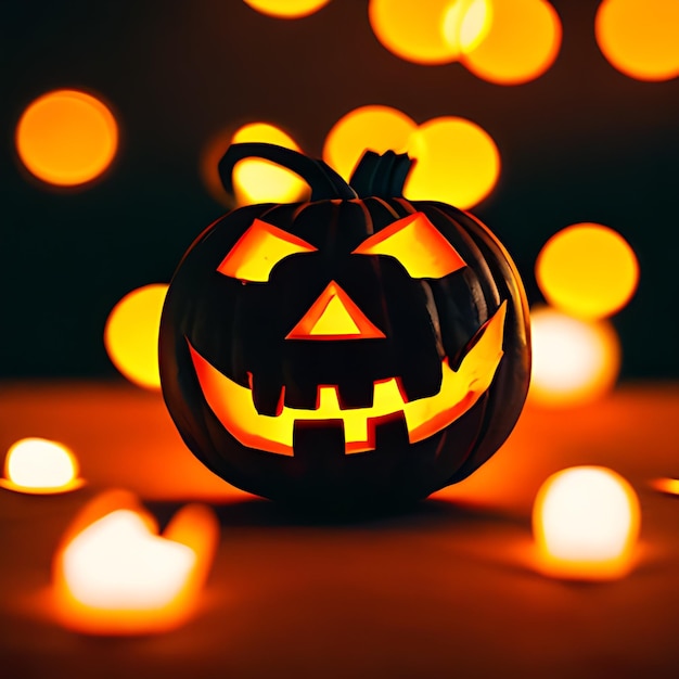 Photo halloween decoration pumpkin light scary high resolution