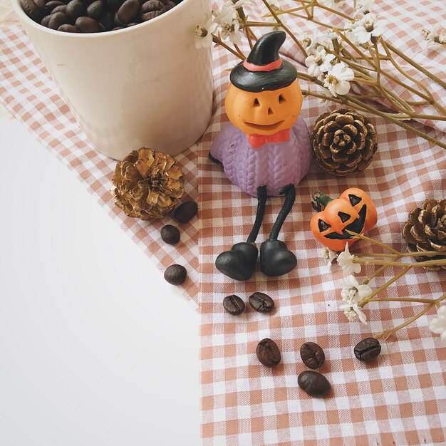 Halloween decoration with friendly pumpkins