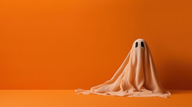 Halloween Decoration with orange background and copy space ai generated