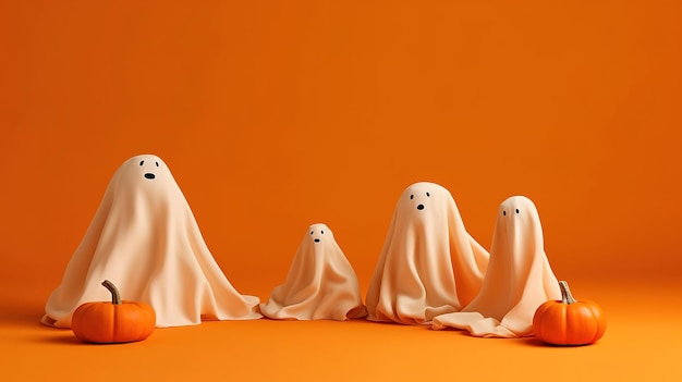 Halloween decoration with orange background and copy space ai generated