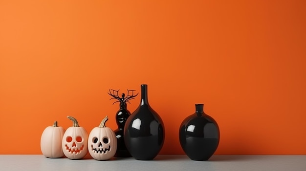 Halloween Decoration with orange background and copy space ai generated