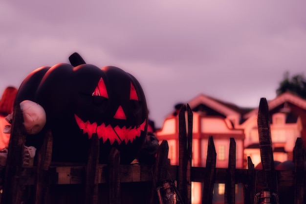 Photo halloween decoration with pumpkin and skull