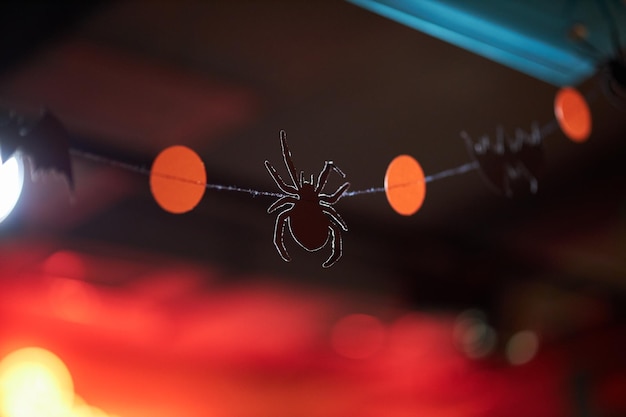 Photo halloween decorations decorated space in spiders cobwebs and other elements for halloween