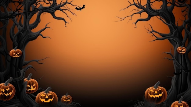 Halloween decorations Flat lay top view with copy space for text Happy Halloween holiday