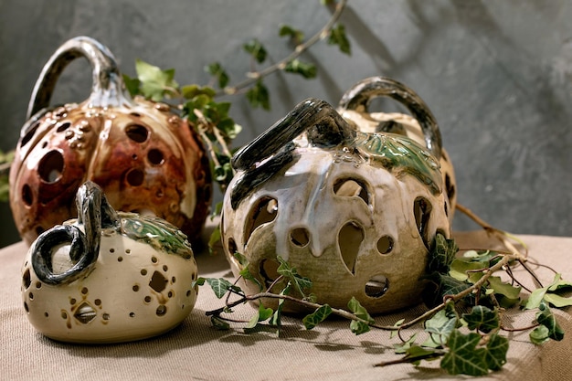 Halloween decorations handcrafted ceramic pumpkins