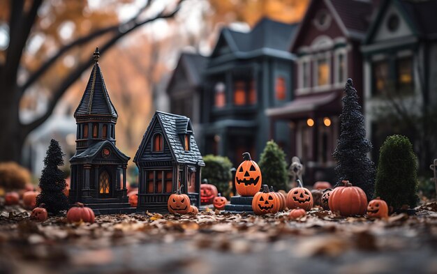 Halloween decorations outside a modern house