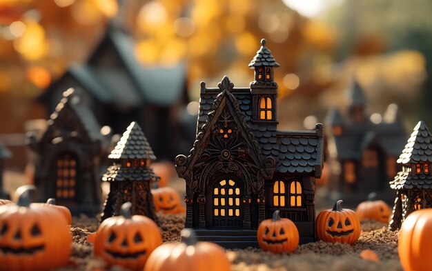 Halloween decorations outside a modern house