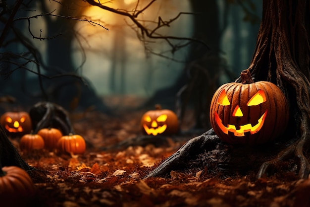 Halloween design forest pumpkins
