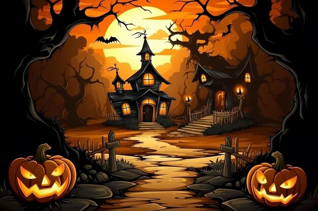 halloween design with haunted house