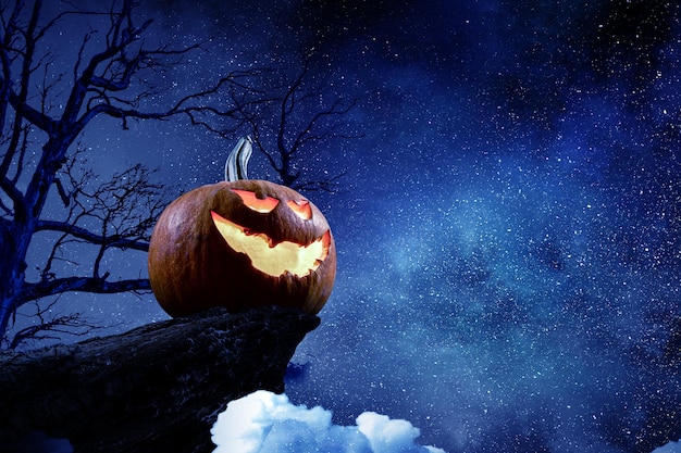 Foto design di halloween con zucche spettrali. tecnica mista