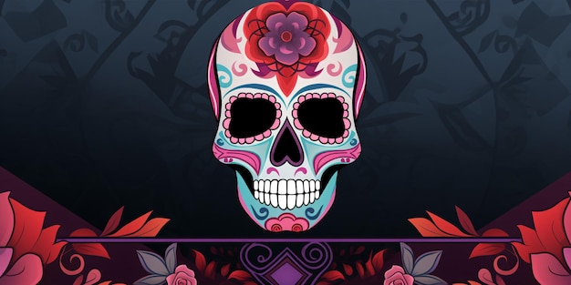 Halloween Dia De Los Muertos Party Background with Prominent Sugar Skull