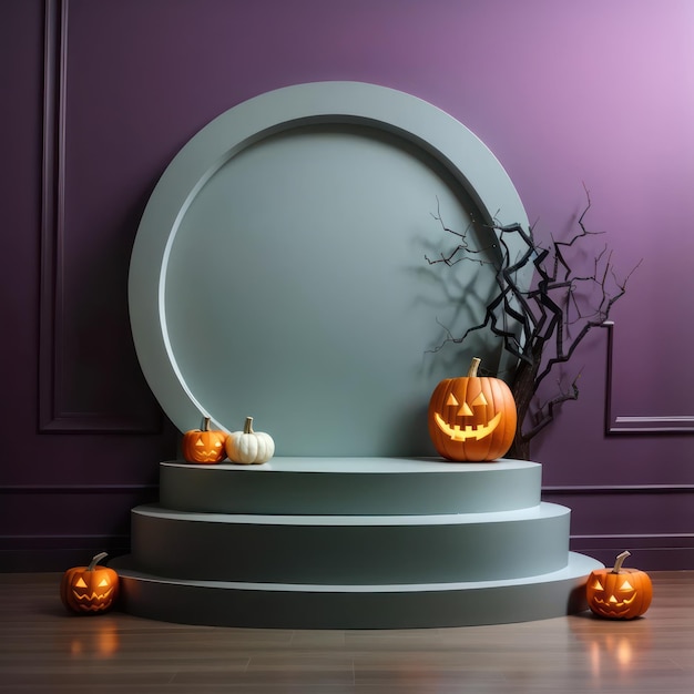 Photo halloween display podium product with halloween decoration