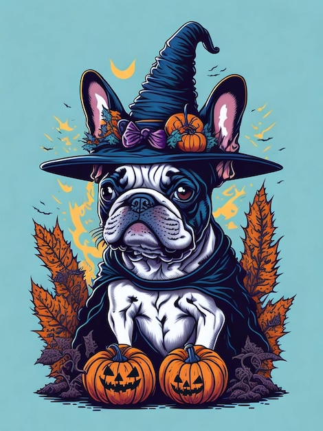 halloween dog french bulldog illustration tshirt design ai generative