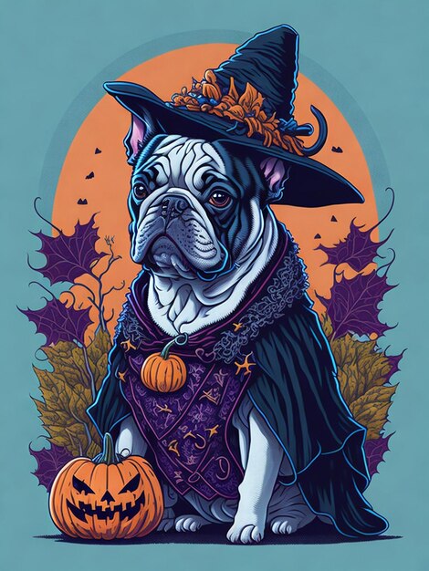 ハロウィン犬フレンチブルドッグイラストTシャツデザインAIジェネレーティブ