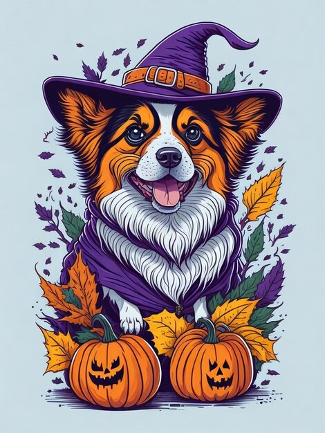 Хэллоуин собака с тыквой векторная иллюстрация дизайн футболки ai генеративный