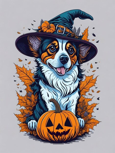 Хэллоуин собака с тыквой векторная иллюстрация дизайн футболки ai генеративный