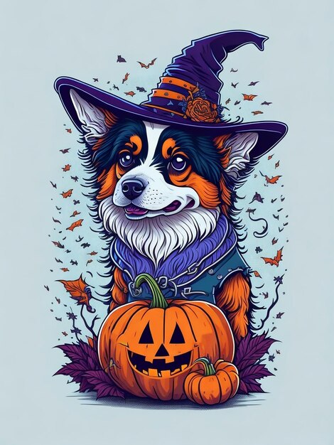 halloween dog with pumpkin vector illustration t shirt design ai generative