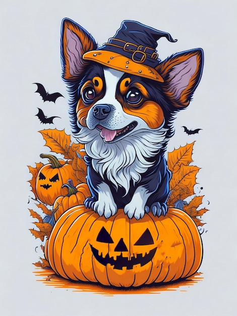 halloween dog with pumpkin vector illustration t shirt design ai generative