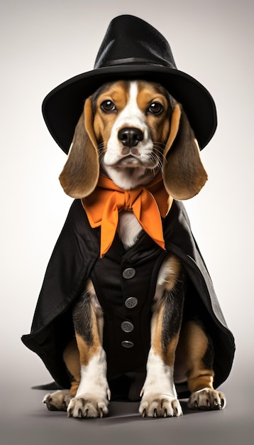 Halloween dogs in Halloween hat witch costumes scary