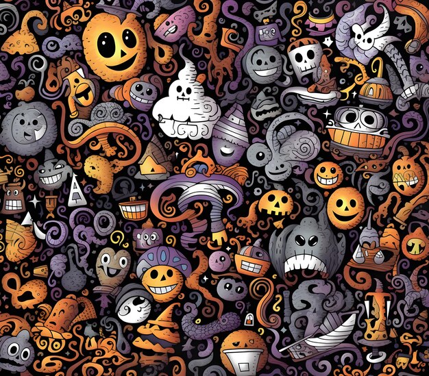 Halloween Doodle Art Background Ai Generated