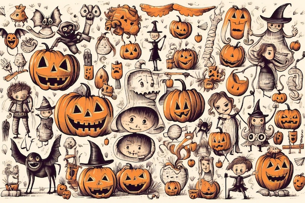 Halloween Doodles Clip art op witte achtergrond