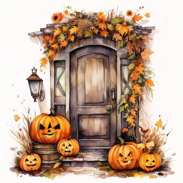 Halloween Door with pumpkins