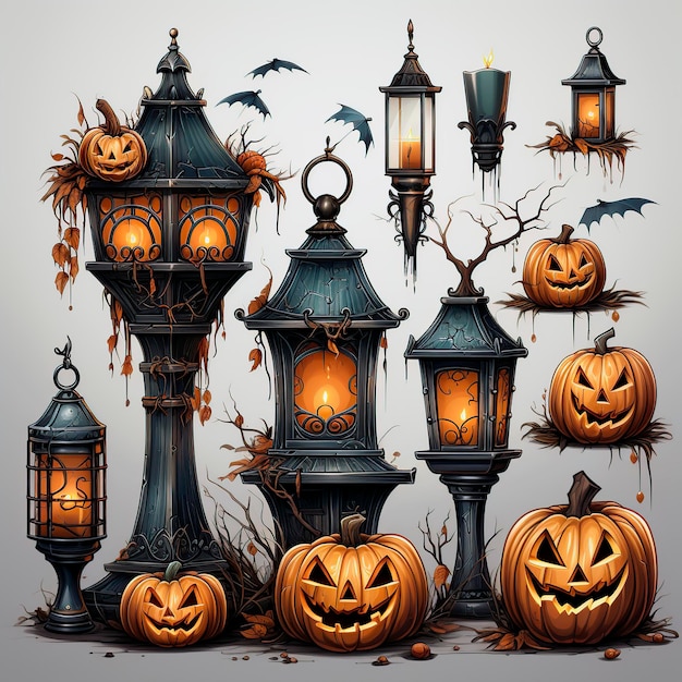 Halloween elements isolated on white background