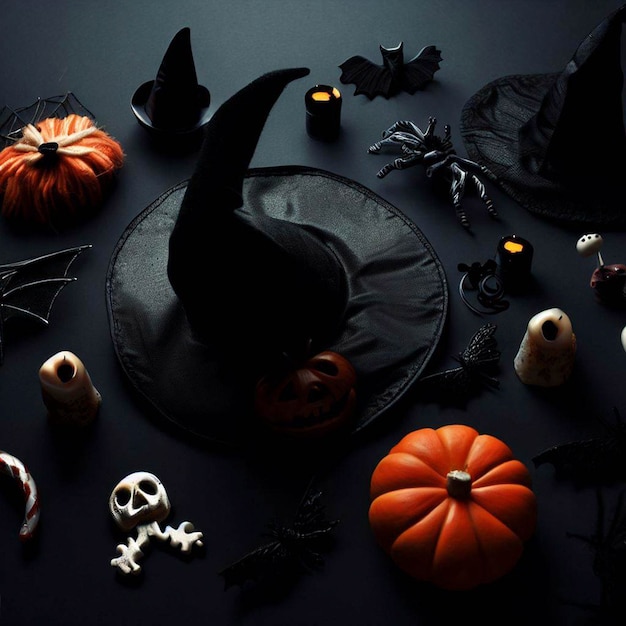 Фото halloween_elements_on_dark_background (вечерние элементы на темном фоне)