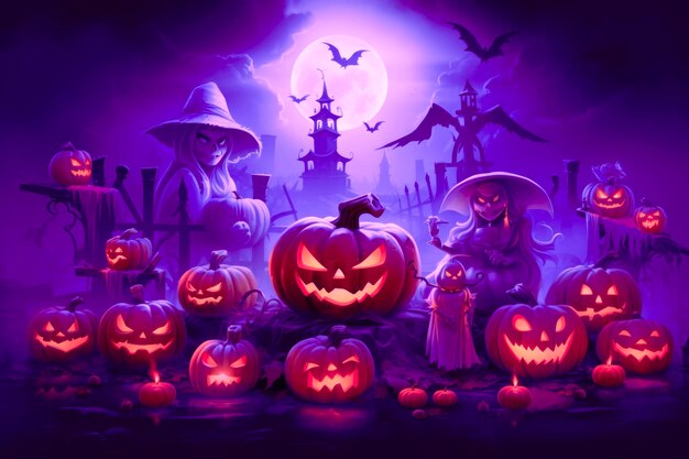 Halloween elements purple background wallpaper website with copy space