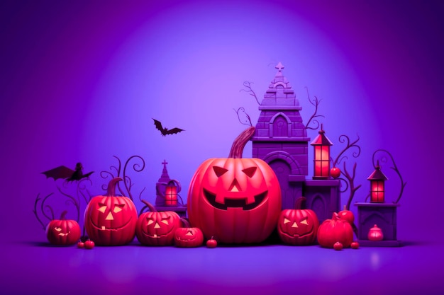 Halloween elements purple background wallpaper website with copy space