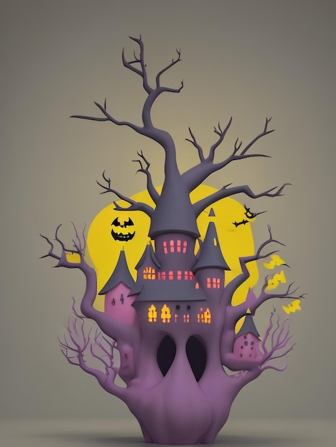 Halloween Enchanted Halloween CartoonStyle Witch Castle in Spooky Ambiance