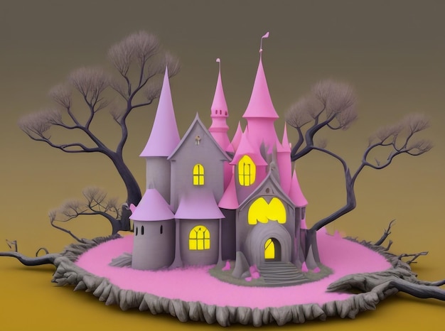 Halloween Enchanted Halloween CartoonStyle Witch Castle in Spooky Ambiance