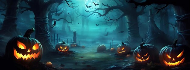 A Halloween of enchanting fantasy unfolds with mythical creatures among twilight forest crafting captivating scenes enriched by otherworldly elements Banner