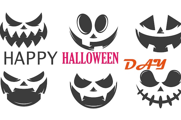 Photo halloween face silhouette sticker scary halloween pumpkins icon set vector illustration