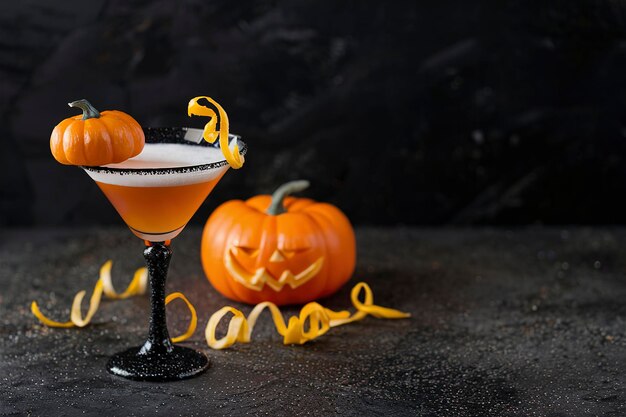 Photo halloween or fall cocktail pumpkintini with black rim pumpkin martini