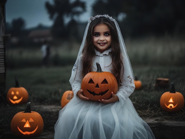 Foto halloween feest eng kostuum tijdens truc of behandelen