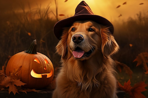 Foto halloween-feest halloween van hond gekleed voor halloween generatieve ai