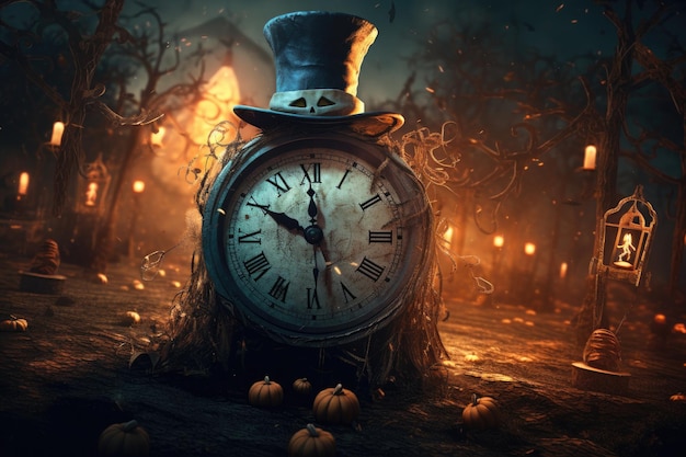 Halloween festival and alarm clock background Generative AI