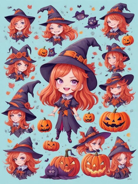 ハロウィーン・フェスティバルのキャラクターの水彩画