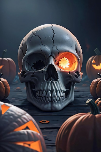 Halloween filmische poster met schedel en pompoenen behang