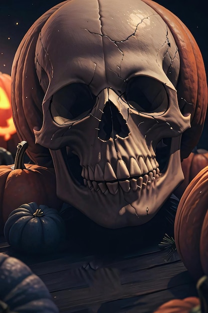 Halloween filmische poster met schedel en pompoenen behang