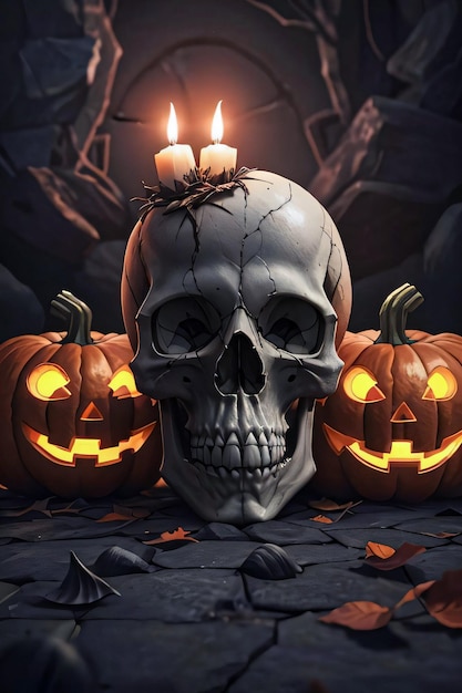 Halloween filmische poster met schedel en pompoenen behang