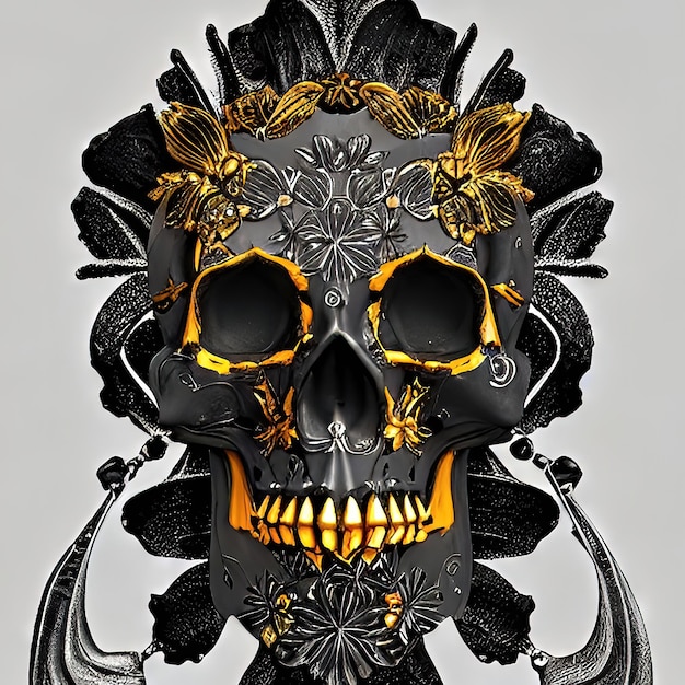 Halloween floral style skull in golden color