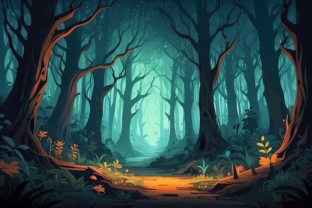 Foto illustrazione sullo sfondo della foresta di halloween ai generative