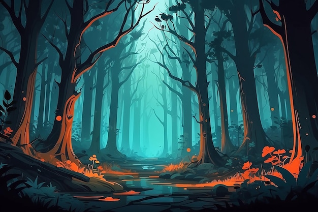 Halloween forest background Illustration AI Generative