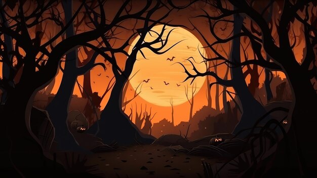 Halloween Forest Background Illustration AI GenerativexA