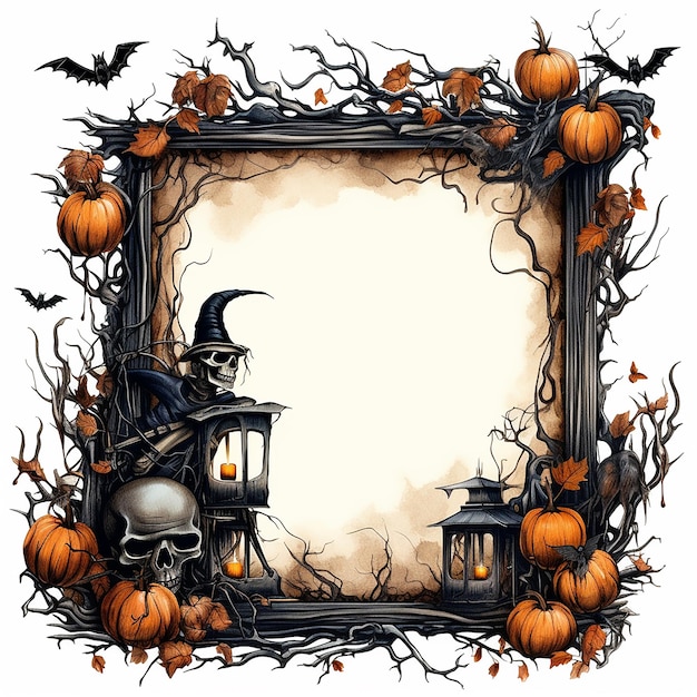 Photo halloween frame clipart watercolor style