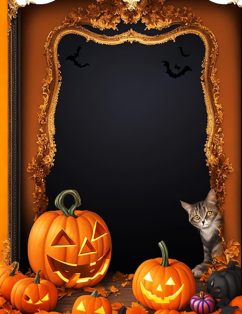 halloween frame A halloween pumpkin with a full moon in the background