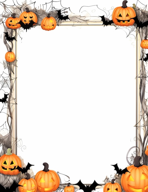 Foto halloween frame met pompoenen en vleermuizen generatieve ai